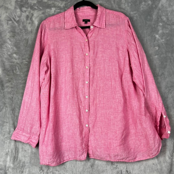 Talbots Woman 100% Linen 2XP Lagen Look Relaxed Fit Pink Button Up Shirt Preppy - Picture 8 of 10